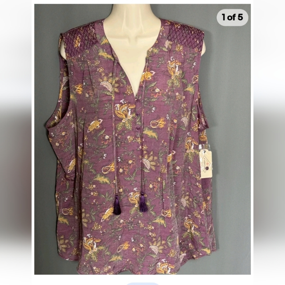 St John's Bay Women's Sleeveless Sz. XXL Top Blouse V-neck Purple Floral/Paisley